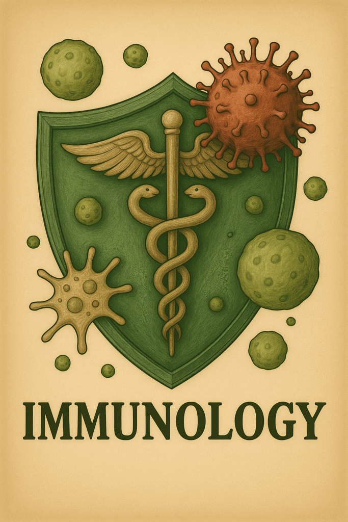 Immunology heraldic illustration with microorganisms